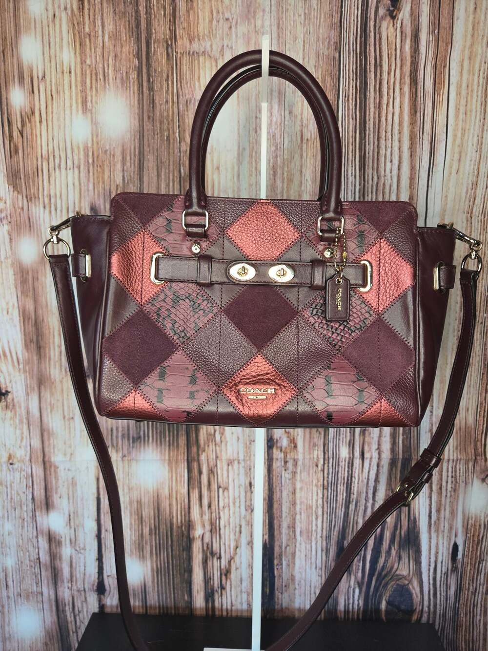 Coach Blake Carryall 25 Patchwork Burgundy Metallic Leather and Suede Satchel